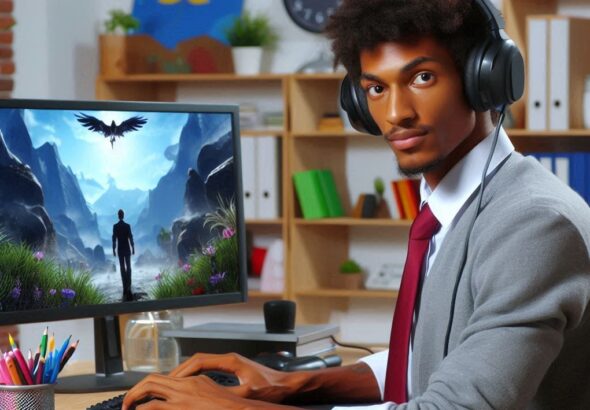 A man making money playing games for his job.