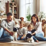 A family happy to have free stuff for pets.