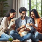 A family happy to be getting free pet coupons.