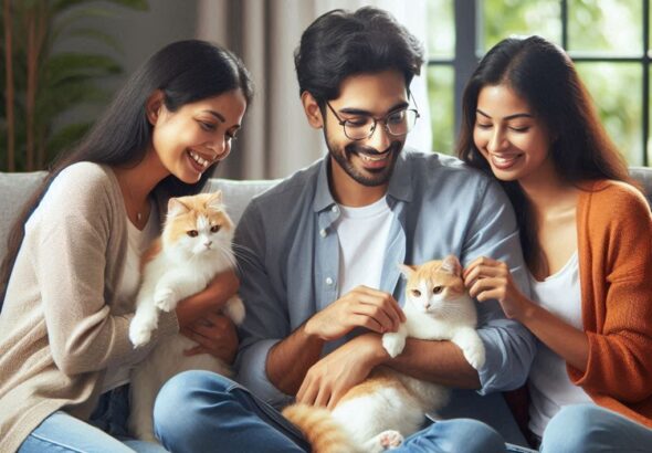 A family happy to be getting free pet coupons.