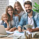A happy family making money fast with remote jobs.