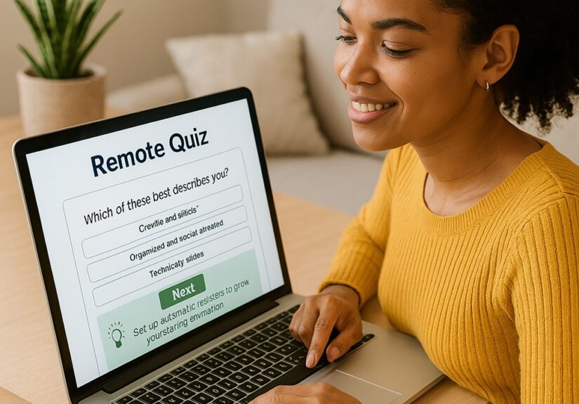Person answering questions on a Remote Job Quiz to find the best remote job fit.