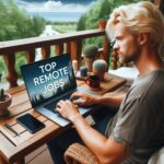 Man searching for remote jobs and work from home jobs on his computer.