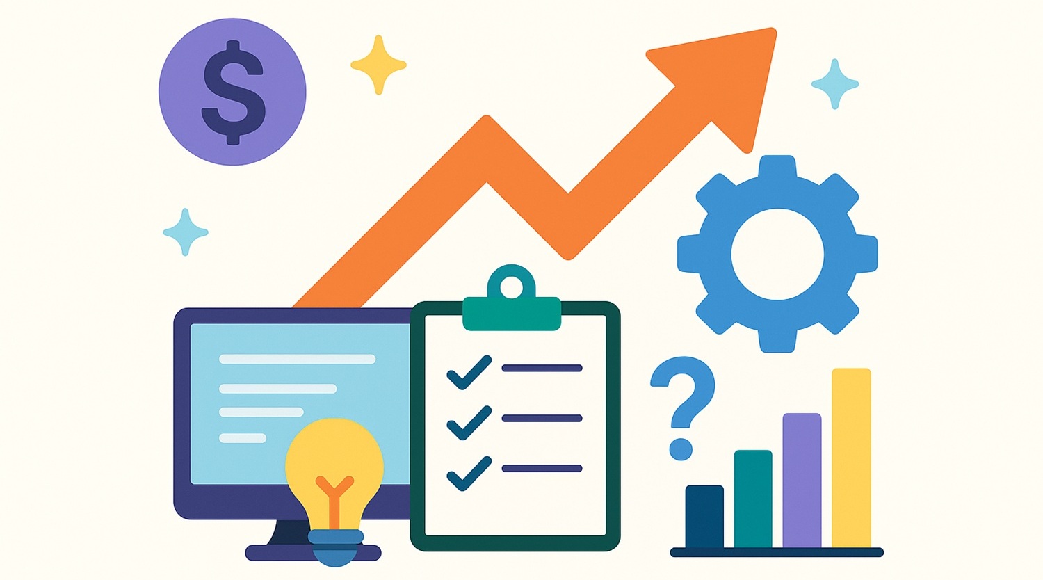 Flat-style infographic showing financial growth icons like a bar chart, arrow, checklist, and gear, with “YESFREEMONEY.COM” at the bottom — visual branding for the blog post Economy Proof Your Income in 2025 and Beyond.