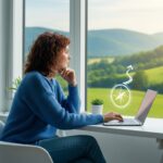 Remote worker in a home office with a laptop and a scenic view, representing flexible earning and remote jobs insights.