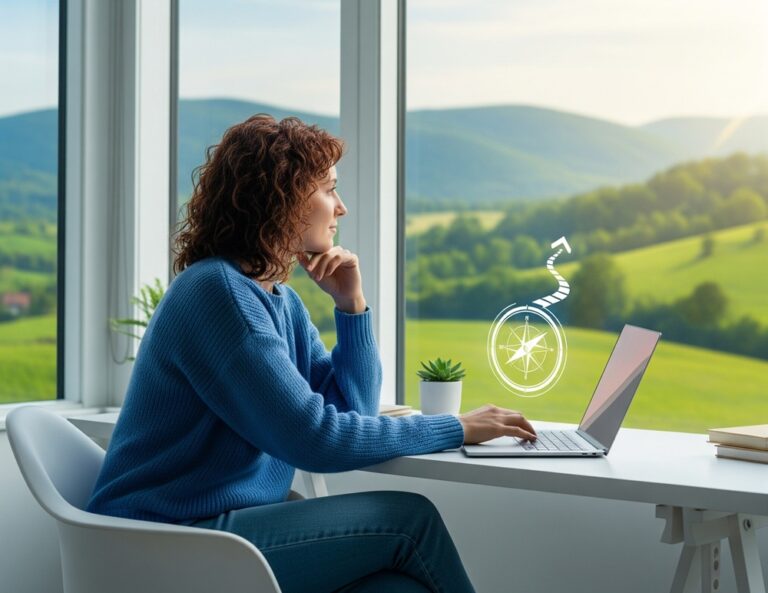 Remote worker in a home office with a laptop and a scenic view, representing flexible earning and remote jobs insights.