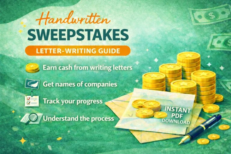 Handwritten sweepstakes letter writing guide explaining how the process works and how to get started